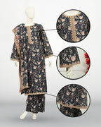 Un-Stitched Printed DD Lawn Black 3 Pcs | DD-PLAWN-029