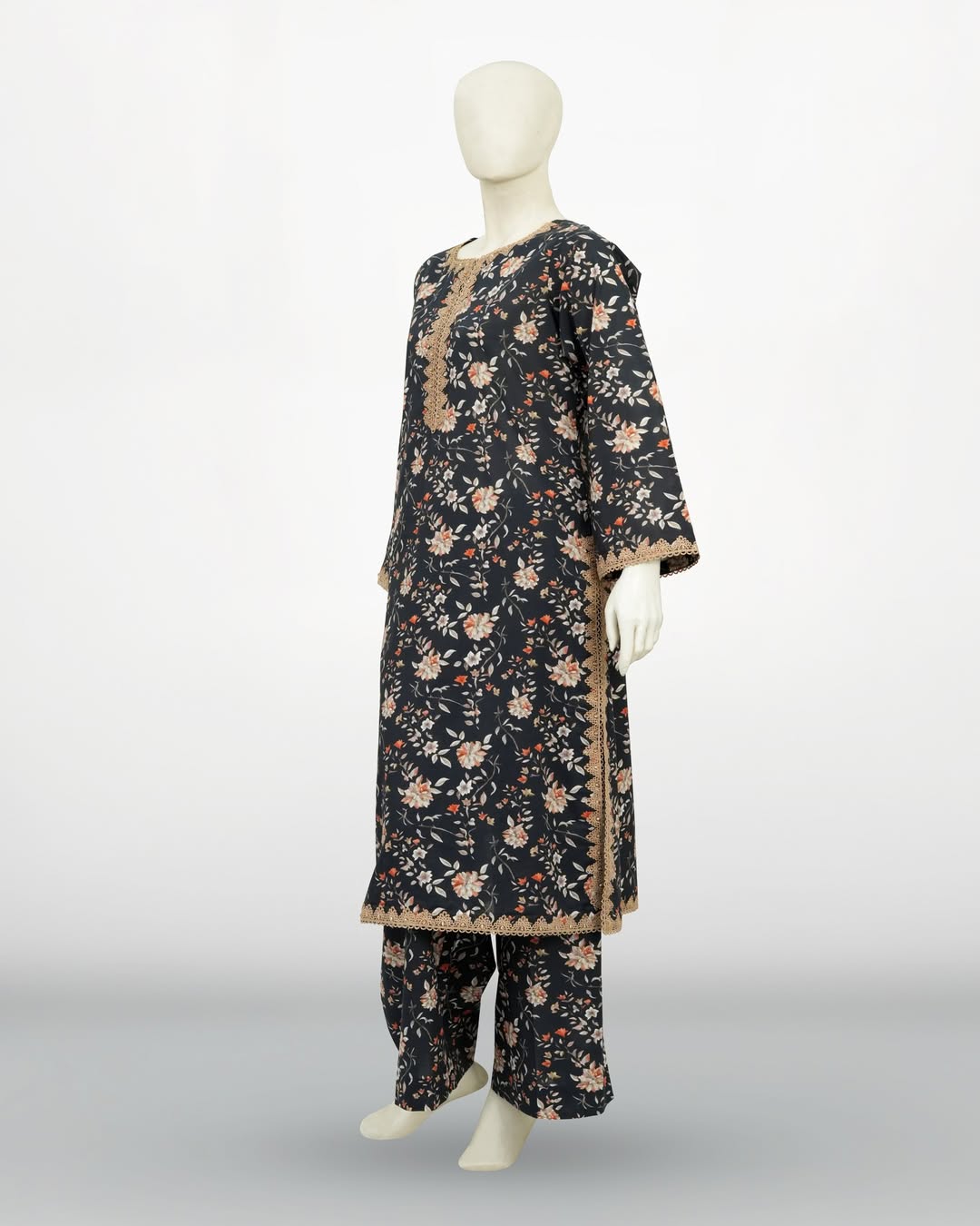 Un-Stitched Printed DD Lawn Black 3 Pcs | DD-PLAWN-029