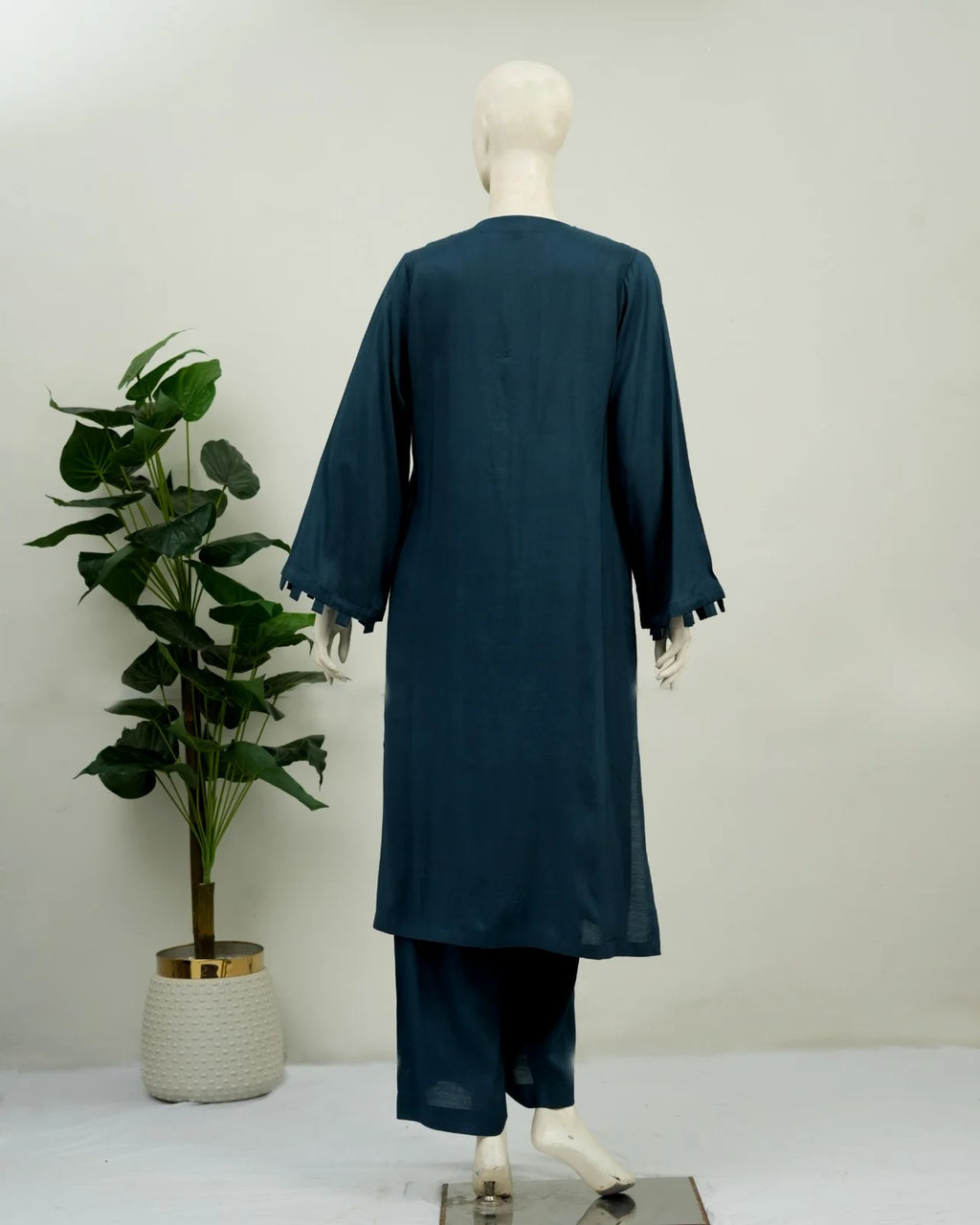Navy Blue Russian Rao-Silk 2 PC | DD-SOLID-PBRR-009
