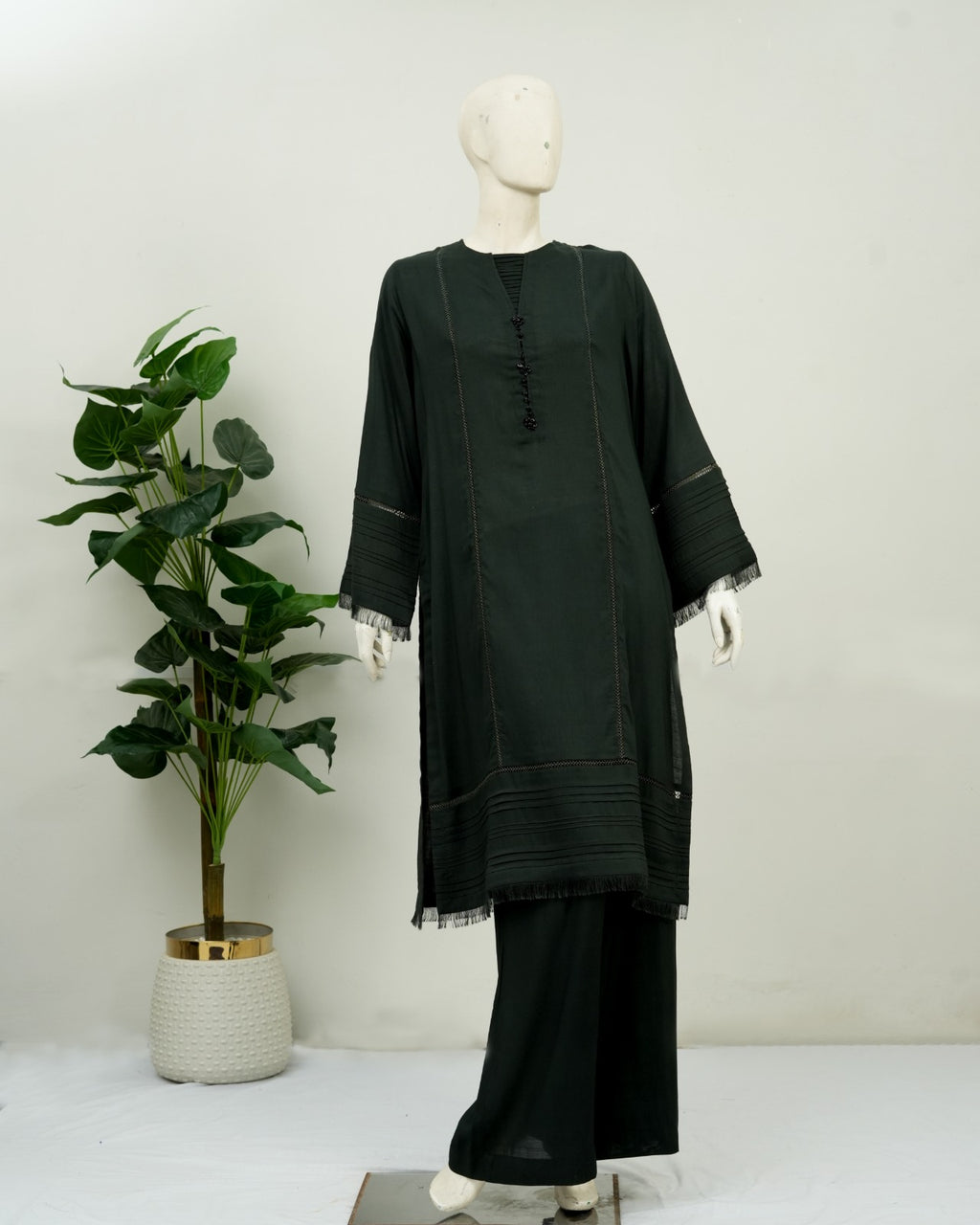 Plain Dark Green Solid Russian Rao-Silk 2Pcs | DD-SOLID-PDGRR-010