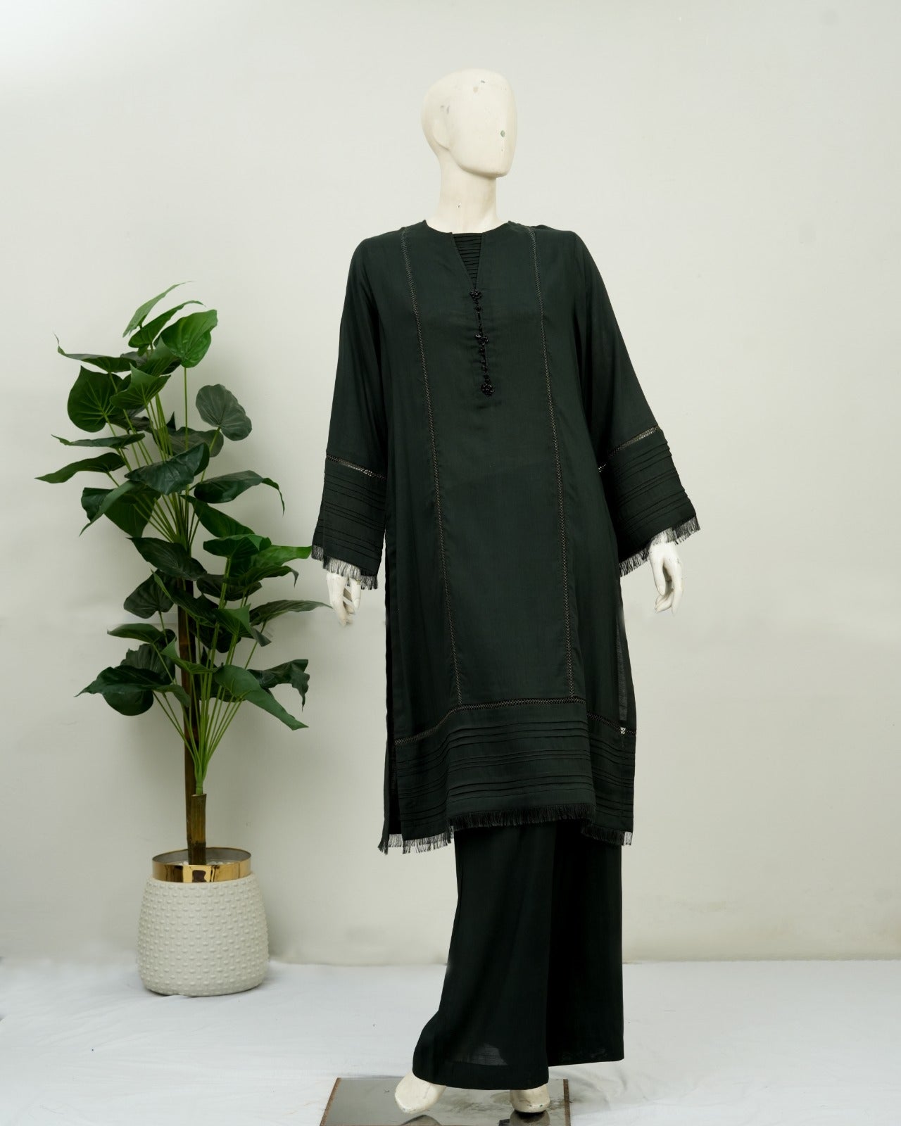 Plain Dark Green Solid Russian Rao-Silk 2Pcs | DD-SOLID-PDGRR-010