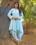 Sea Green Cotton Star Frock With Shalwar 2Pcs | DD-COTT-036