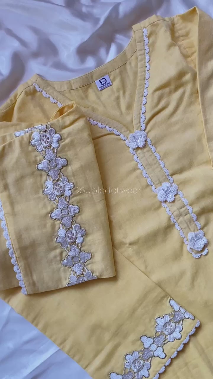 Cotton Lemon Yellow Short Shirt with Farshi Shalwar – 2 Piece Set
