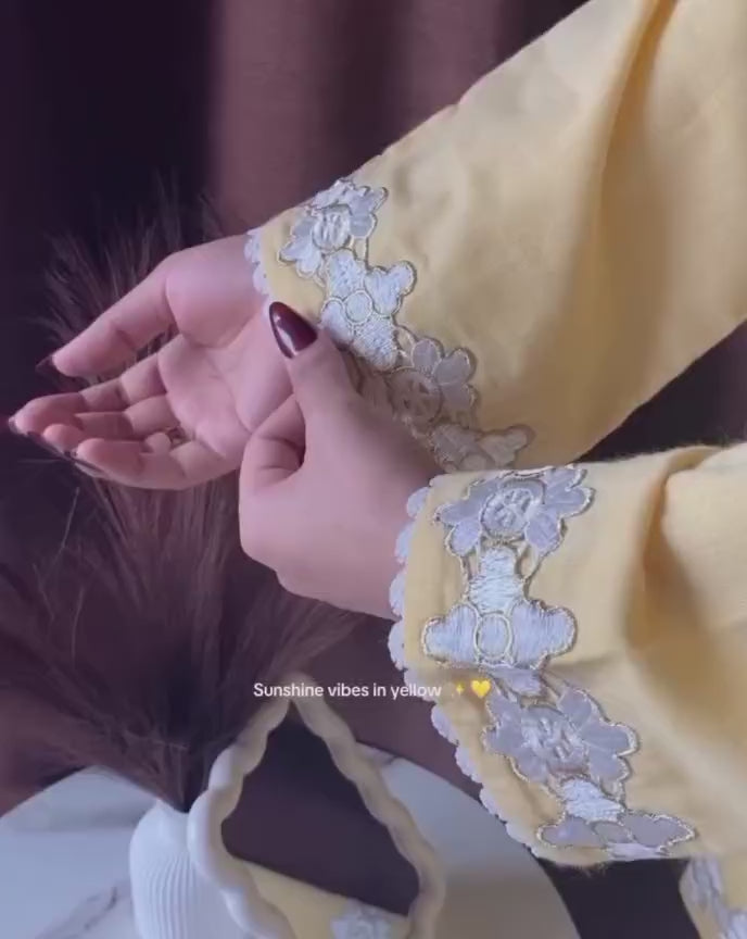 Cotton Lemon Yellow Short Shirt with Farshi Shalwar – 2 Piece Set | DD-COTT-035