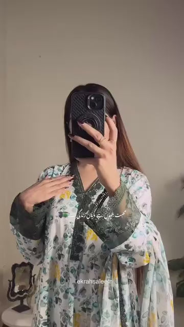 Un-Stitched Printed DD Lawn Green 3 Pcs | DD-PLAWN-026