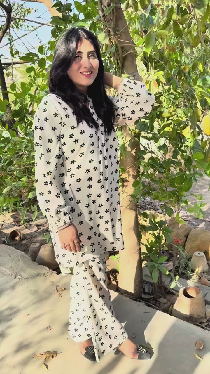 White Floral Printed Georgette 2 PC | DD-COORD-PG-013