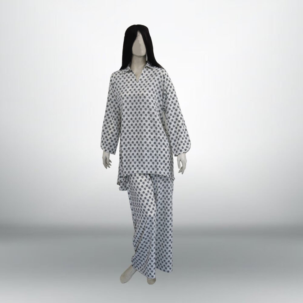 White Printed Georgette 2 PC | DD-COORD-PG-012 - Image 2