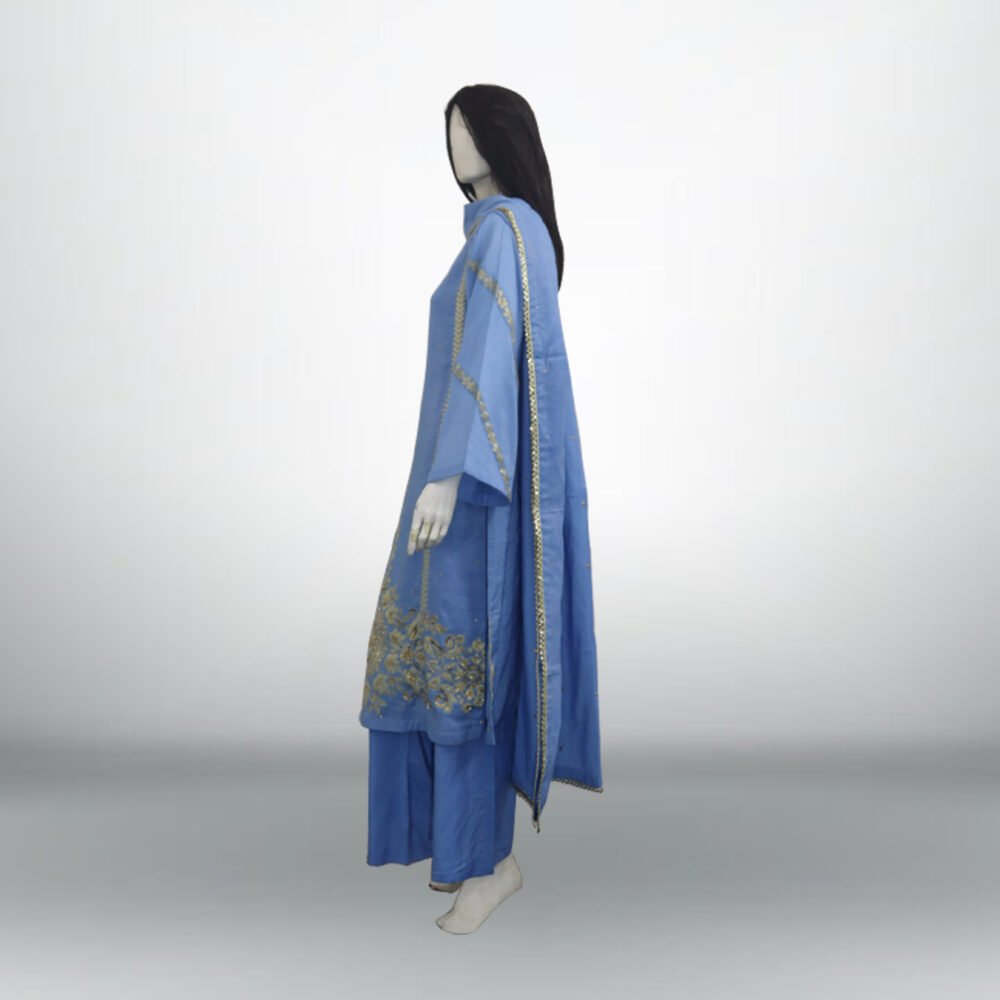 Sky Blue Printed Pure Rao Silk 3 PC | DD-PRSLK-ES-024 - Image 5