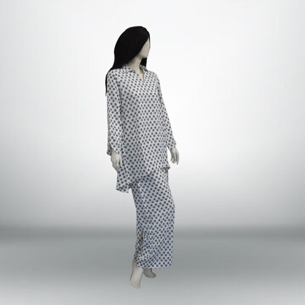White Printed Georgette Co-Ord 2Pcs - Short Length 32" (S)