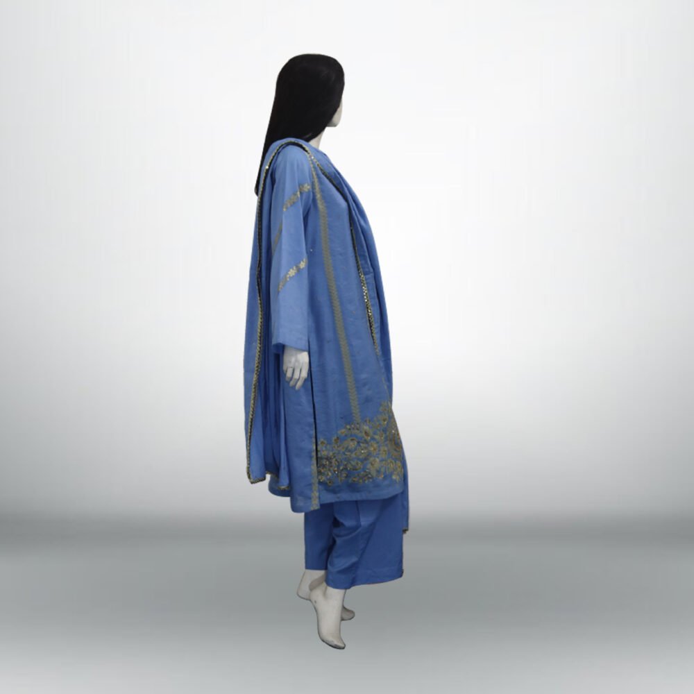 Sky Blue Printed Pure Rao Silk 3 PC | DD-PRSLK-ES-024 - Image 4