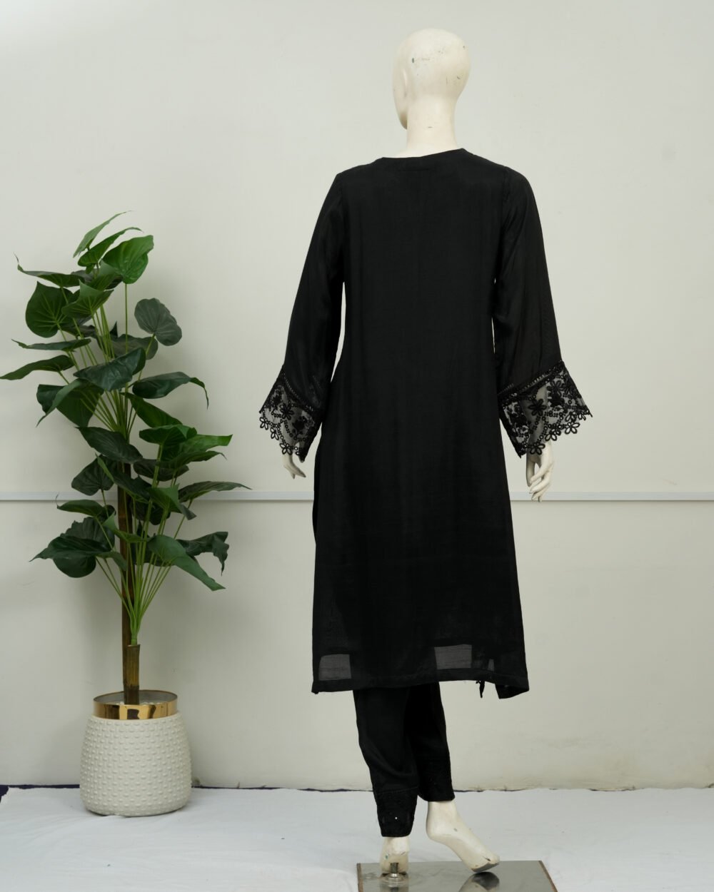 Black Embroidered Rao-Silk 2 PC | DD-SOLID-EBR-002 - Image 3