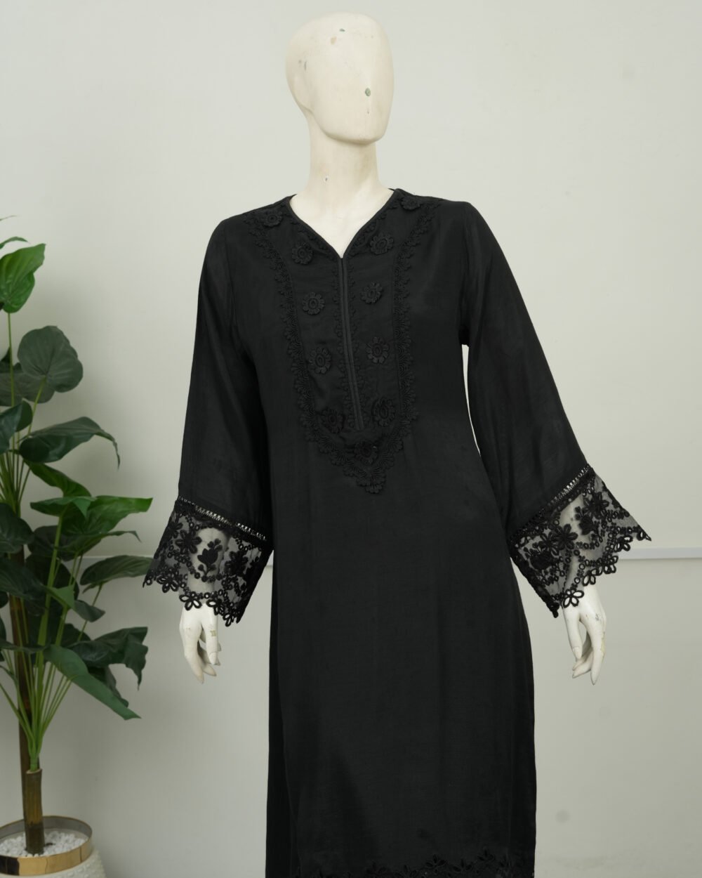 Black Embroidered Rao-Silk 2 PC | DD-SOLID-EBR-002 - Image 2