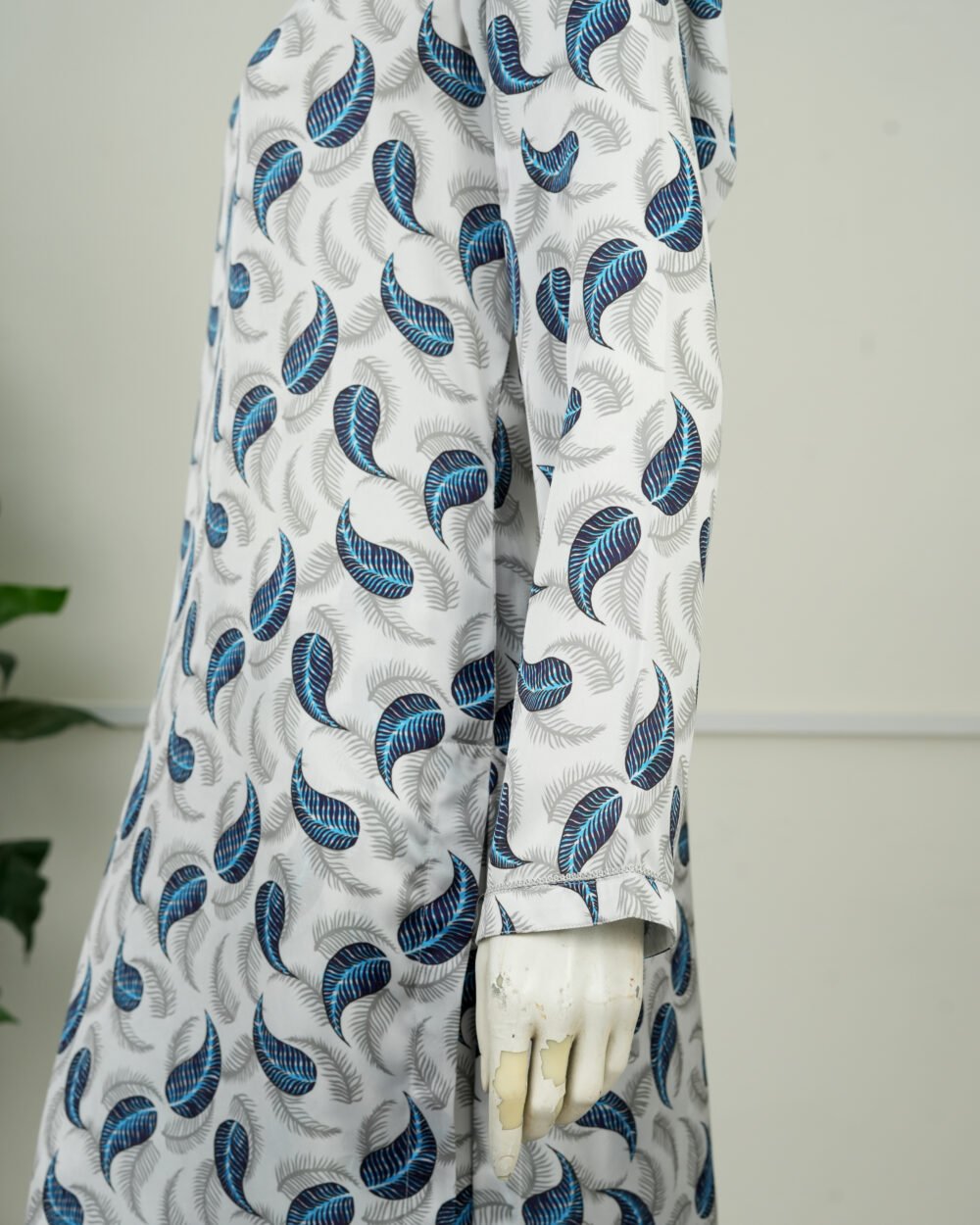 White and Blue Leaf Printed Silk 2 PC | DD-SILK-PS-021 - Image 3