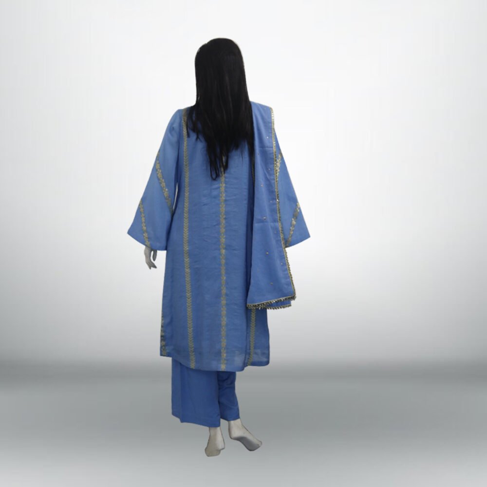 Sky Blue Printed Pure Rao Silk 3 PC | DD-PRSLK-ES-024 - Image 3