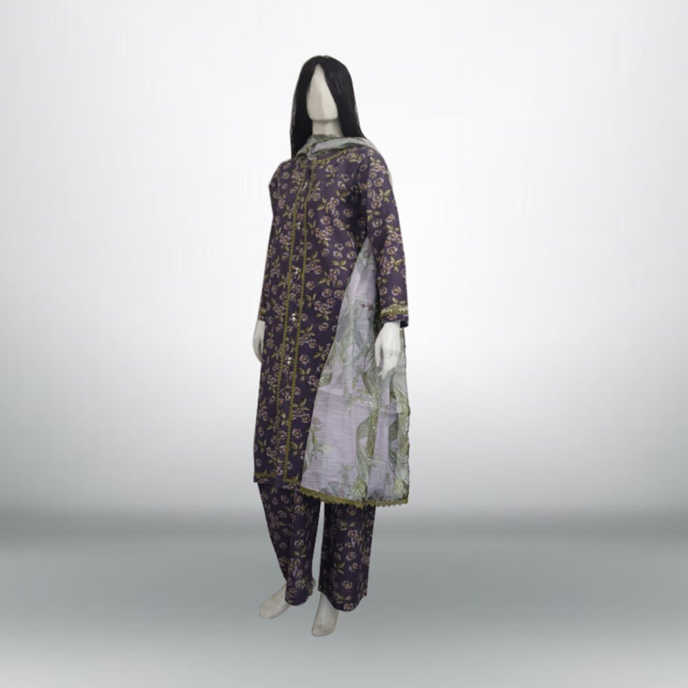 Dark Grey Printed Khaddar 3 PC | DD-PKHDR-023 - Image 3