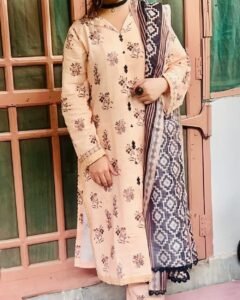 Peach Printed Khaddar 3 PC | DD-PKHDR-019 (Unstitched)