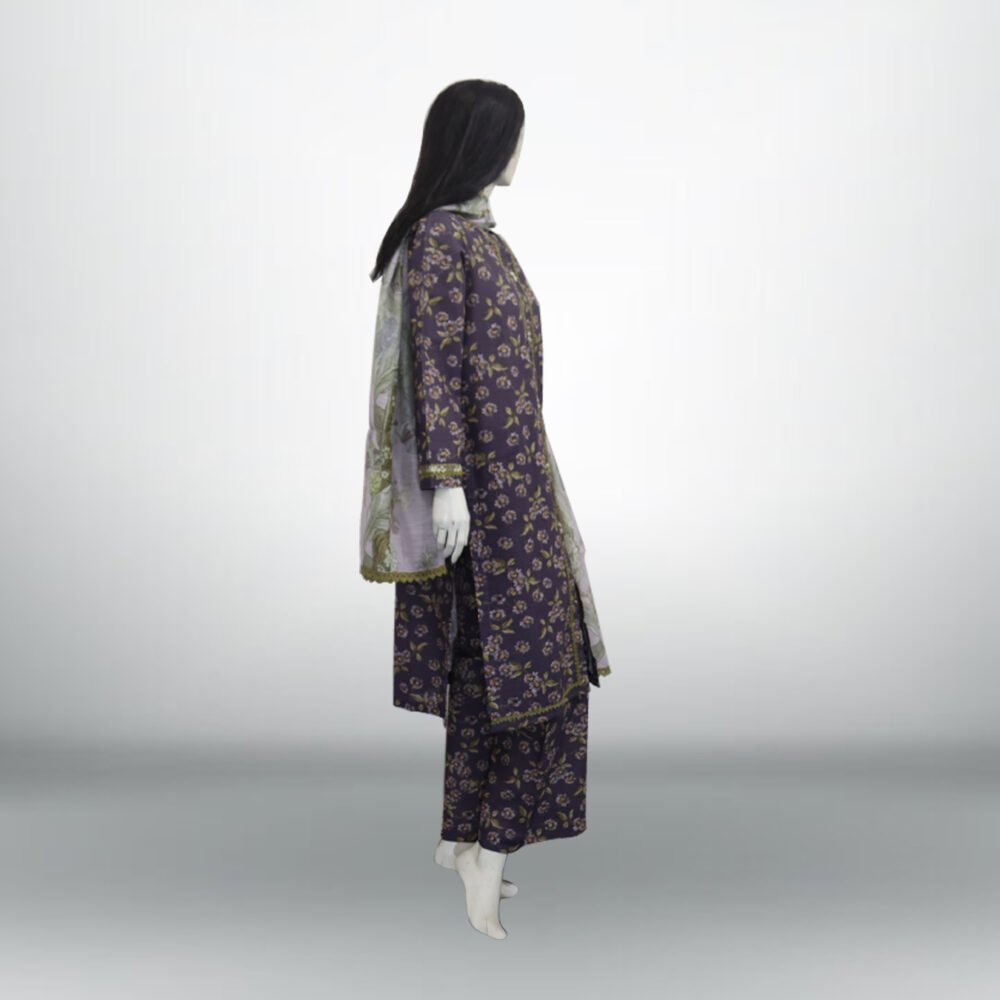 Dark Grey Printed Khaddar 3 PC | DD-PKHDR-023 - Image 4