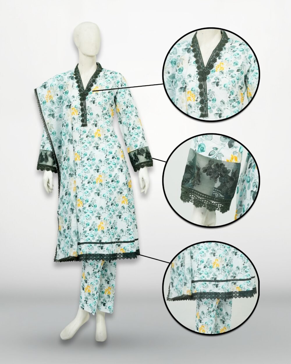Printed DD Lawn Green 3 Pcs | DD-PLAWN-026 - Image 4
