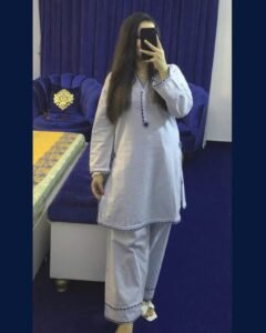 Light Blue Cotton Short Shirt with Farshi Shalwar – 2 Piece Set